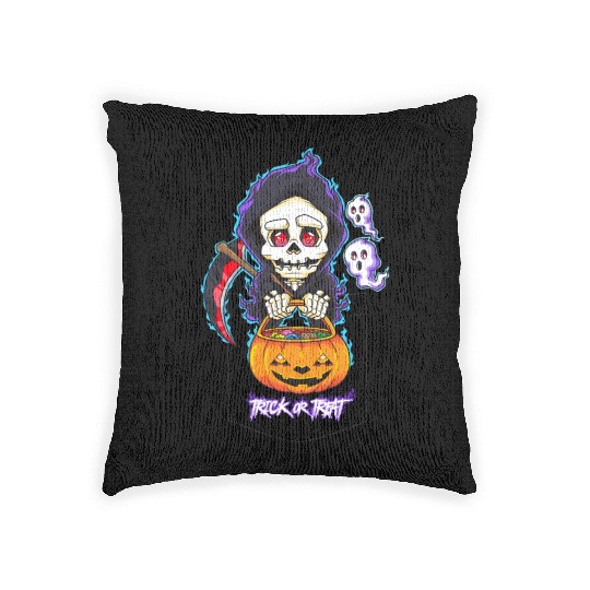Halloween Pocket Chibi Grim Reaper Trick or Treat Woven Pillows