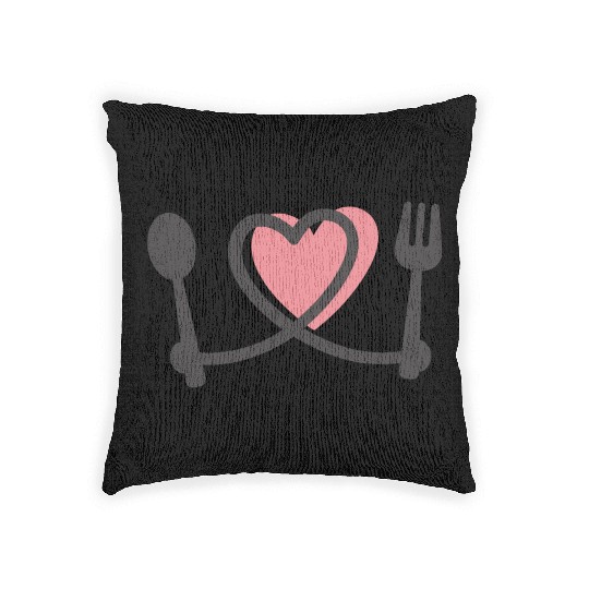 Cooking fork and spoon with heart Woven Pillows
