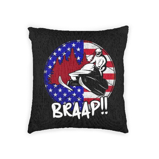 Snowmobile USA Flag Snowmobile Winter Woven Pillows
