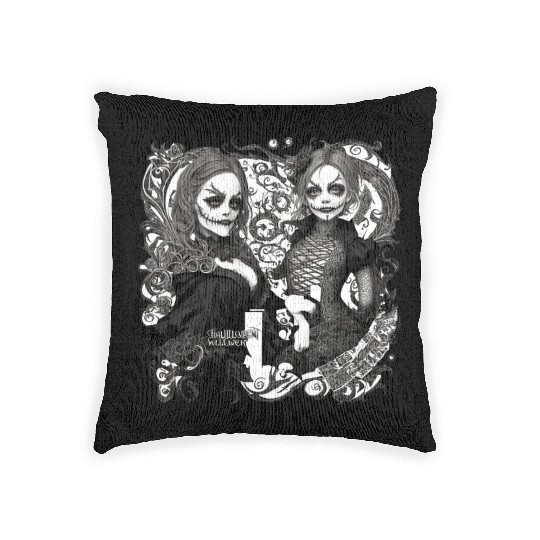 Young witch and pumpkin Halloween 2 Woven Pillows