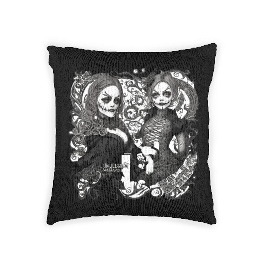 Young witch and pumpkin Halloween 2 Woven Pillows