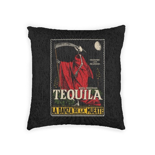 Vintage Mexican Tequila Calavera Woven Pillows