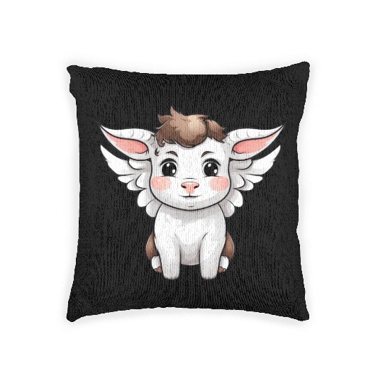 Heavenly Bond: Cow & Calf with Angel Wings Woven Pillows