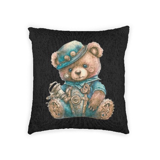 Steampunk Vintage Teddy Bear Woven Pillows