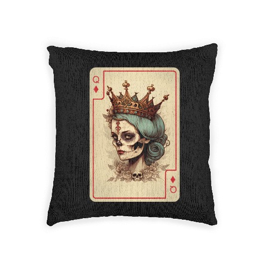 Diamond Queen Gothic Poker Card Game Creepy Woven Pillows