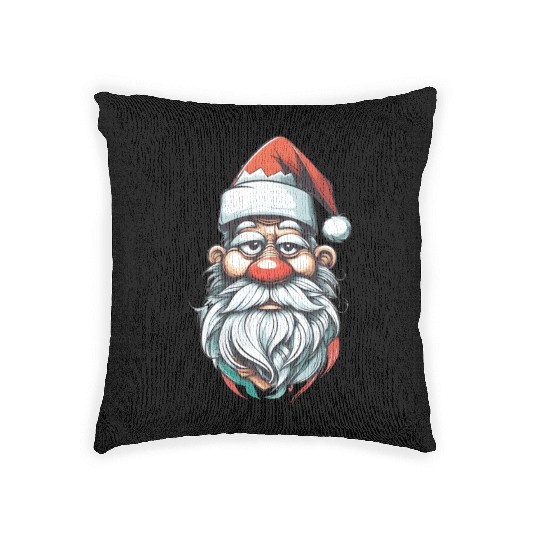 Santa Claus with Santa hat and red nose Woven Pillows