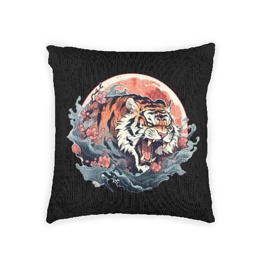 Tokyo Asia 80s Japanese Retro Tiger Woven Pillows