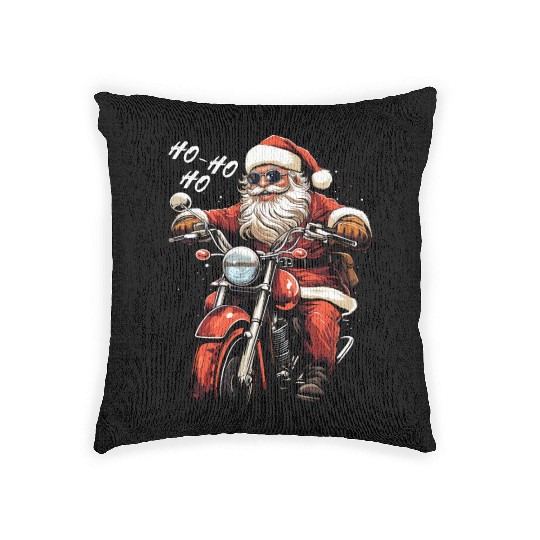 Motorcyclist Santa Claus Motorcycle Christmas Woven Pillows