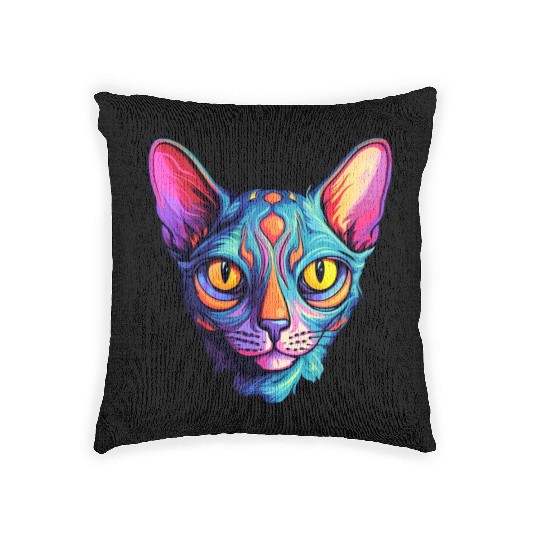 Sphynx Cat kitty Psychedelic Vibrant Colors Woven Pillows