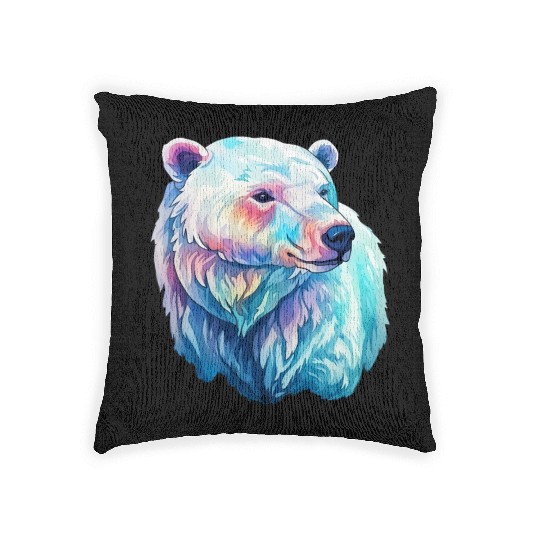 Polar Bear Roar in Winter Wonderland Watercolor Woven Pillows