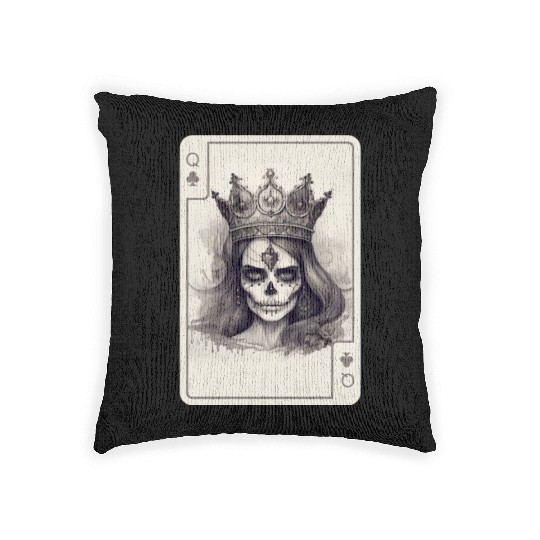 Gothic Poker Card Game Creepy Queens Skull Woven Pillows