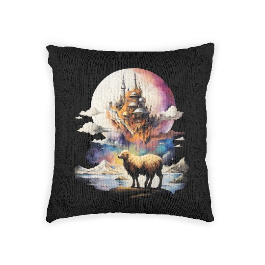 Retro Celestial Moon Sheep Adventure Woven Pillows