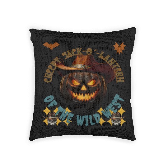 Creepy Jack o Lantern of the Wild West Woven Pillows