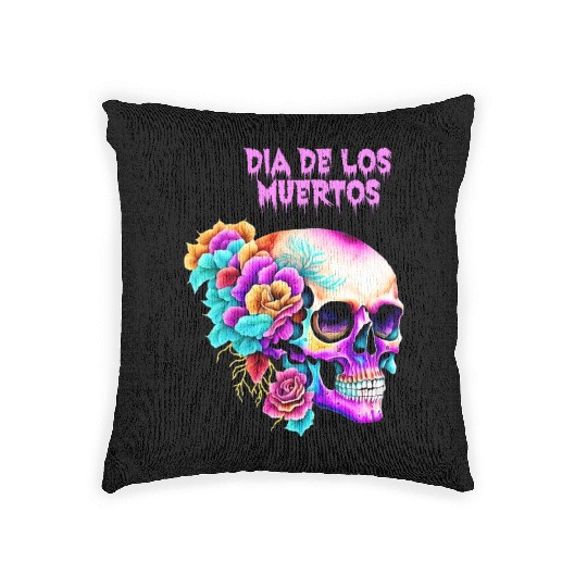 Vintage Dia de los Muertos Art Design Sugar Skull Woven Pillows