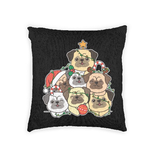 Pug Christmas Tree Funny Animal Christmas Woven Pillows
