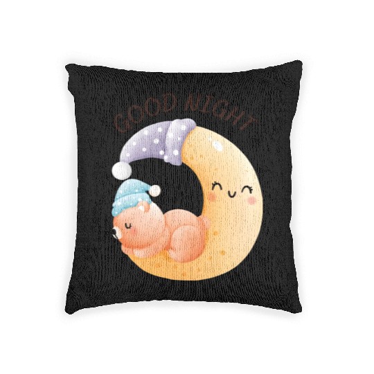Sleeping Bear On Moon Woven Pillows