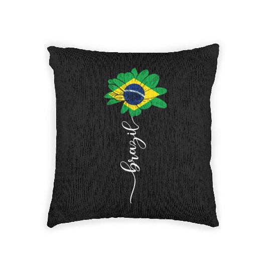 Vintage Brazil Sunflower Flag Brazil Lover Woven Pillows