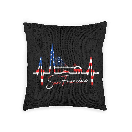 San Francisco Skyline Heartbeat California Lover Woven Pillows