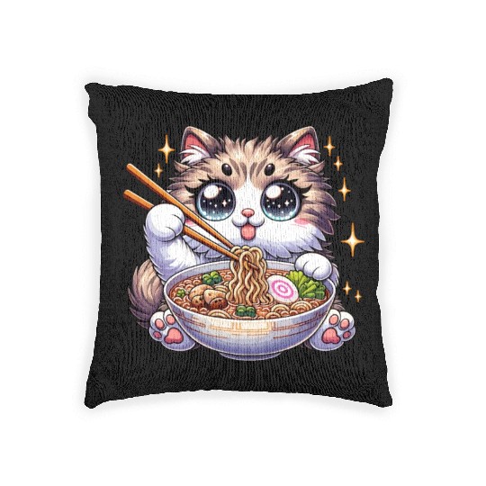 Ramen Cat Neko Noodles Japanese Anime Woven Pillows