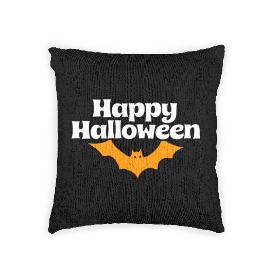 Bat Graphic Happy Halloween Woven Pillows