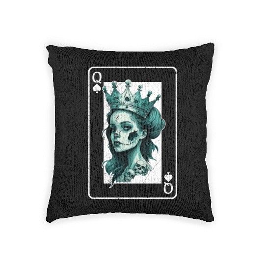 Poker Card Game Creepy Queen of Spades Gothic Woven Pillows