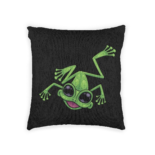 Happy Green Tree Frog Woven Pillows