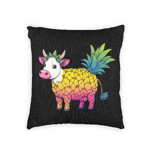 Cow in pineapple costume - Fruity joy Woven Pillows