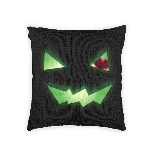 Glowing Green See-Through Jack-O-Lantern w/ Heart Woven Pillows