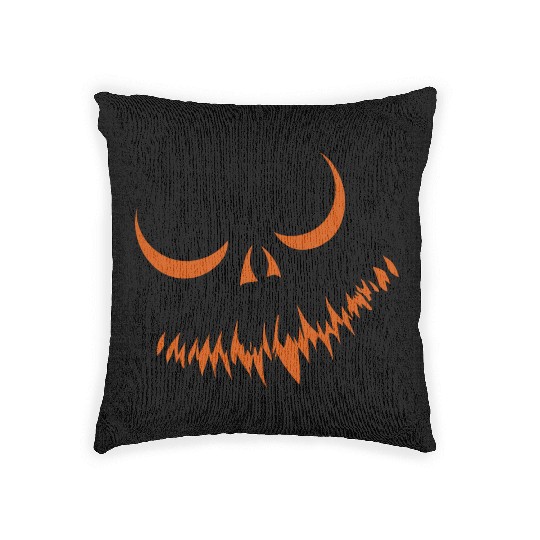 Creepy Jack o Lantern Carved Halloween Pumpkin Woven Pillows