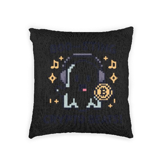 Quirky 8-Bit Ghost with Crypto Beats - Halloween Woven Pillows
