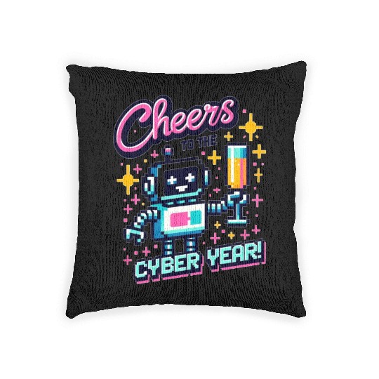 Retro Robot New Year's Toast - Cyber Champagne Fun Woven Pillows
