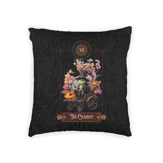 "The Chariot" Frog Tarot Card Woven Pillows
