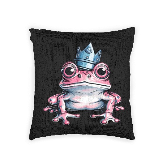 Cute pink frog with crown Woven Pillows