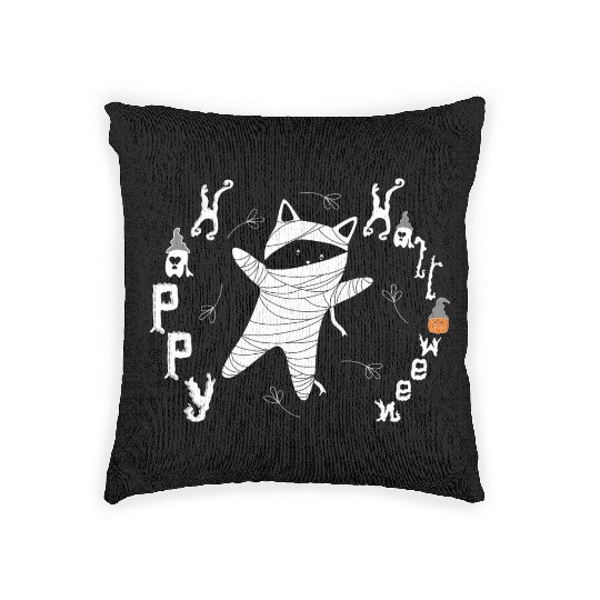Halloween Cat Mummy For Cat Lover Woven Pillows