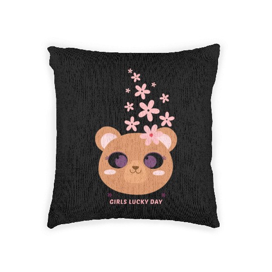 Teddy bear face with flower Woven Pillows