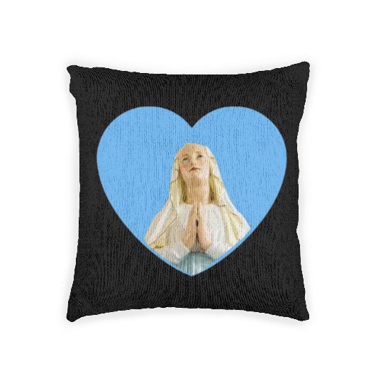 Virgin Mother Mary Praying Blue Heart Woven Pillows