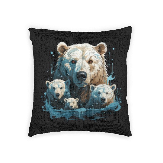 A Polar Bear Family Gift Bear Mom and Cubs Woven Pillows
