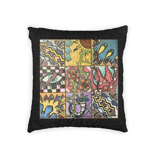 Hand painted wooden squares art by KateToxin Woven Pillows