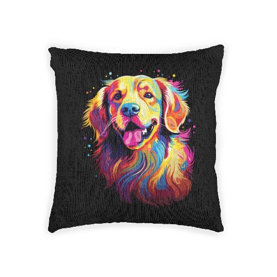 Watercolor Colorful Golden Retriever Woven Pillows