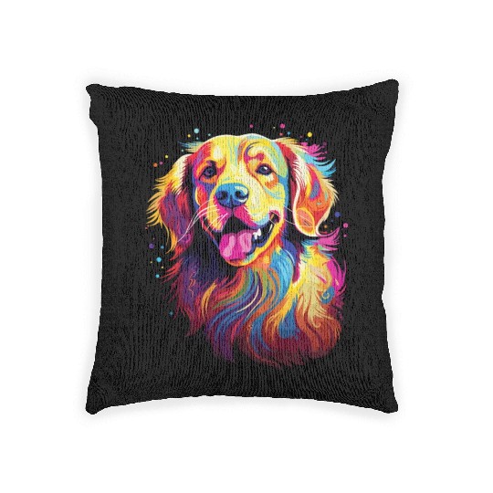 Watercolor Colorful Golden Retriever Woven Pillows