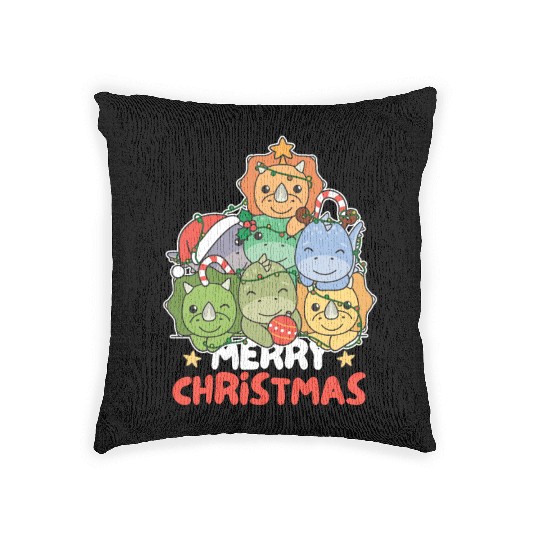 Dinosaur Christmas Tree Merry Christmas Woven Pillows