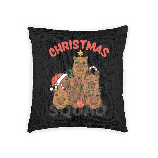 Capybara Christmas Tree Christmas Squad Capybaras Woven Pillows