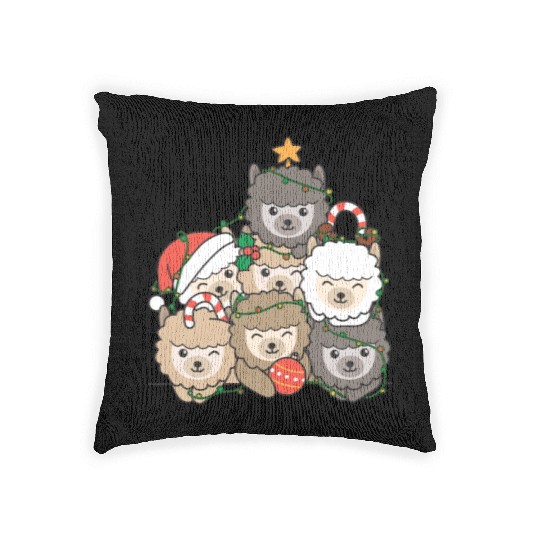 Alpaca Christmas Tree Funny Animal Christmas Woven Pillows