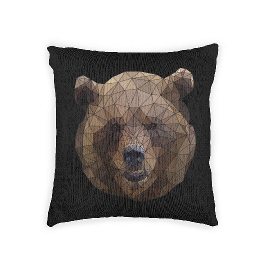 Polygonal brown bear triangular shape low poly art Woven Pillows