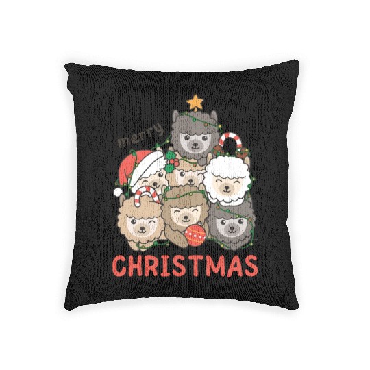 Alpaca Christmas Tree Merry Christmas Woven Pillows