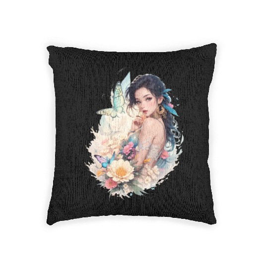 lady flower butterfly Woven Pillows