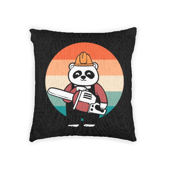 Panda Chainsaw Tree Worker Woven Pillows
