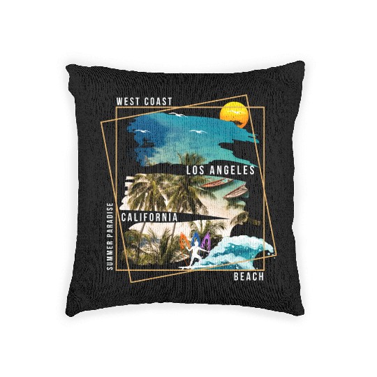 West Coast Los Angeles California Beach Woven Pillows