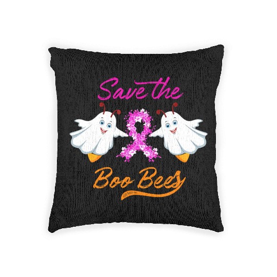 Breast Cancer Halloween Save The Boo Bees Woven Pillows