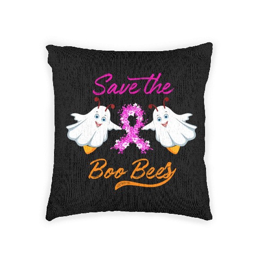 Breast Cancer Halloween Save The Boo Bees Woven Pillows